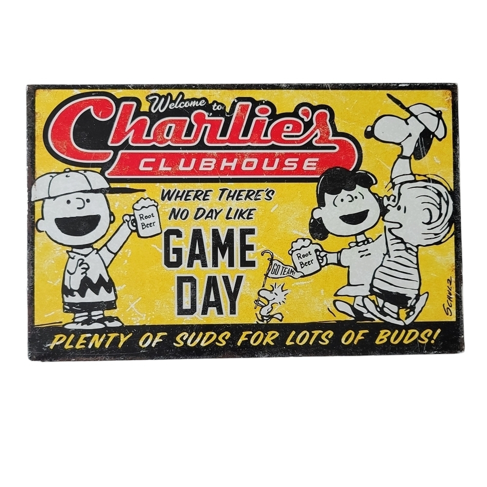 Hallmark Peanuts Charlie Brown Clubhouse Game Day Metal Plaque Wall Decor